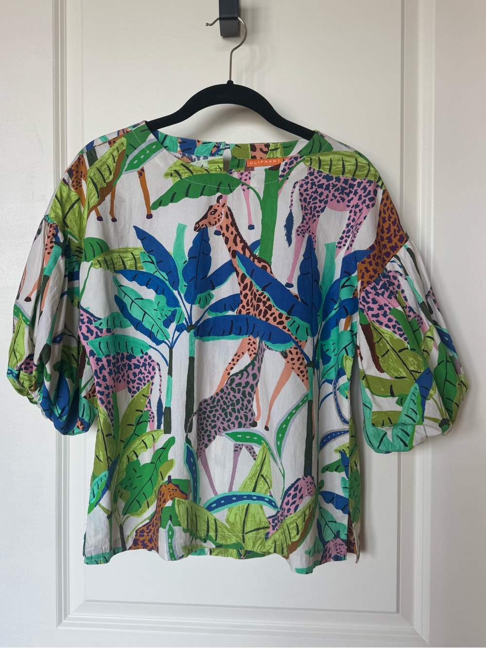 Oliphant Tropical Jungle Print Top - Bubble Sleeves  Sz XS -  Pristine